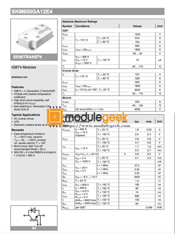 1Pcs Power Supply Module Semikron Skm600Ga12E4 New 100% Best Price And Quality Assurance Module