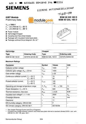 1PCS SIEMENS BSM50GB100D POWER SUPPLY MODULE NEW 100% Best price and quality assurance